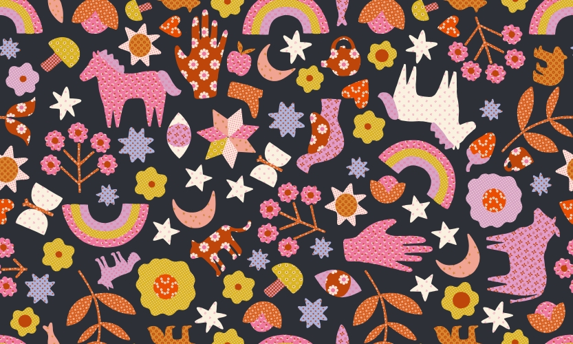 Baumwolle Patchwork -  Alexia Abegg - Ruby Star Society - Meadow Star - Soft Black Applique Menagerie